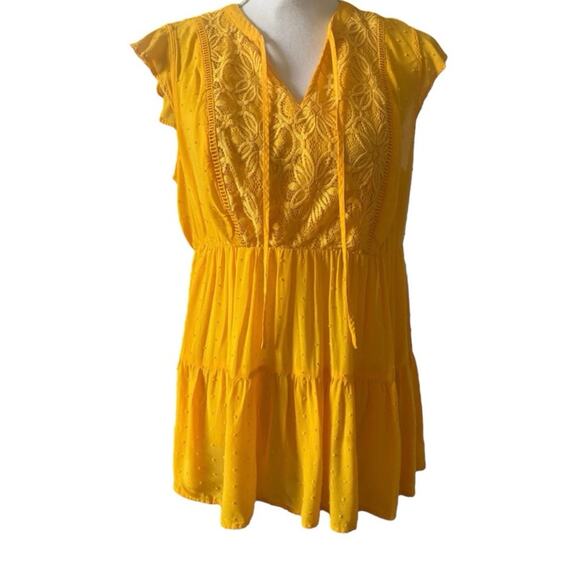 Torrid Yellow Pointelle Lace Flutter Sleeve Top Summer Size 00 - Picture 1 of 4